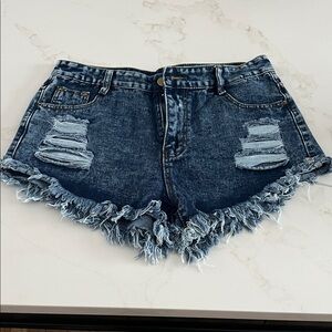 SHEIN Blue Distressed Jean Shorts